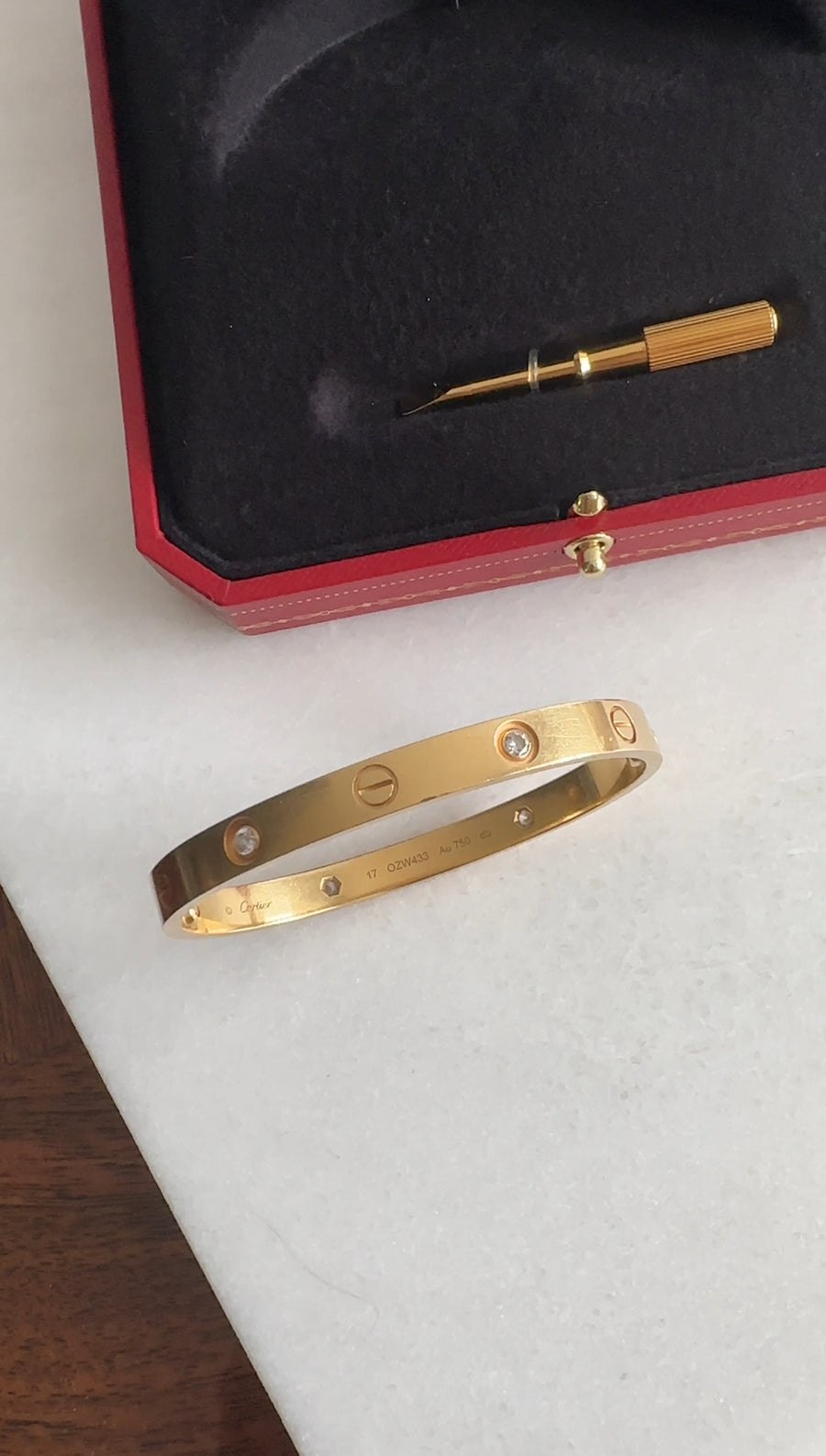 Cartier 18k Yellow Gold 4 Diamond Love Bracelet - 17