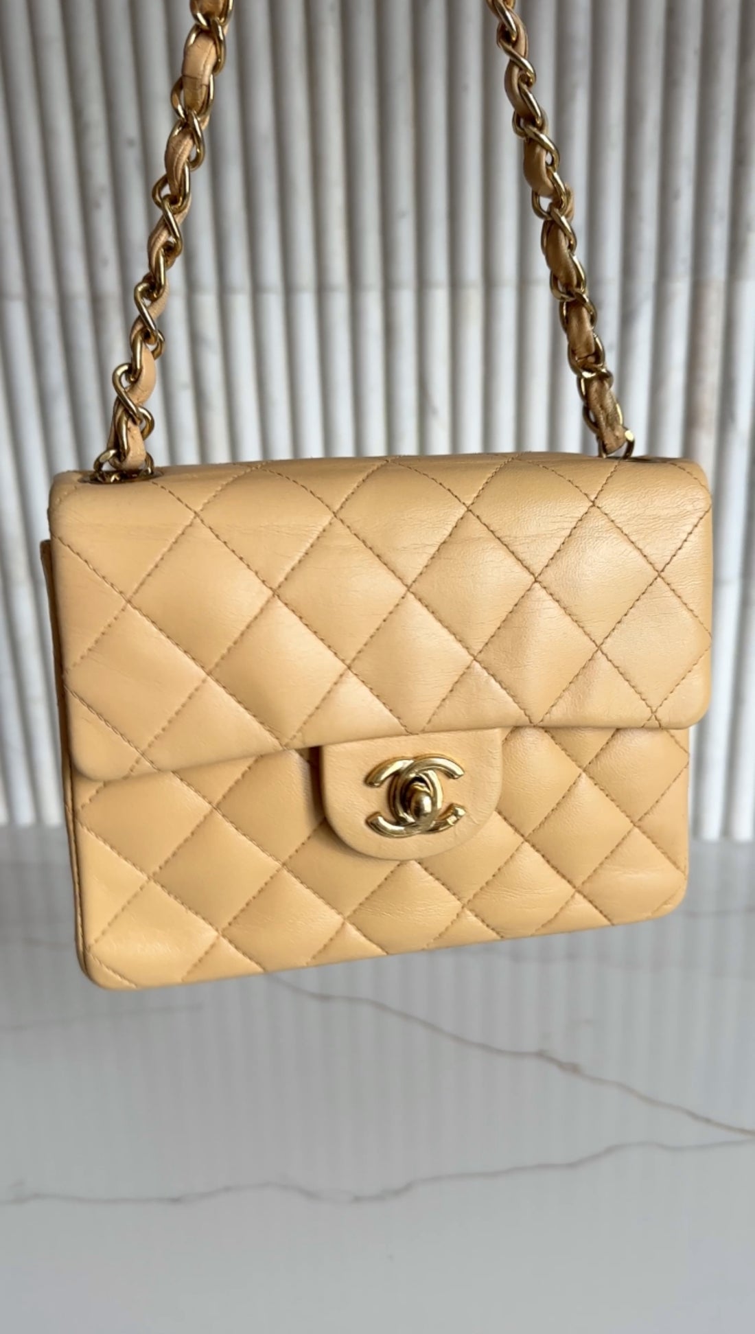 Chanel Vintage 2004 Beige Mini Square Classic Flap Bag GHW