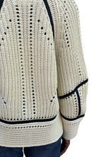 Ermanno Scervino Ivory & Black Leather Trim Cotton Knit Cardigan - S