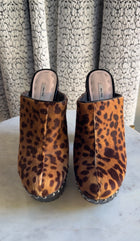Miu Miu Tan Brown Leopard Pony Hair Platform Clogs - 38