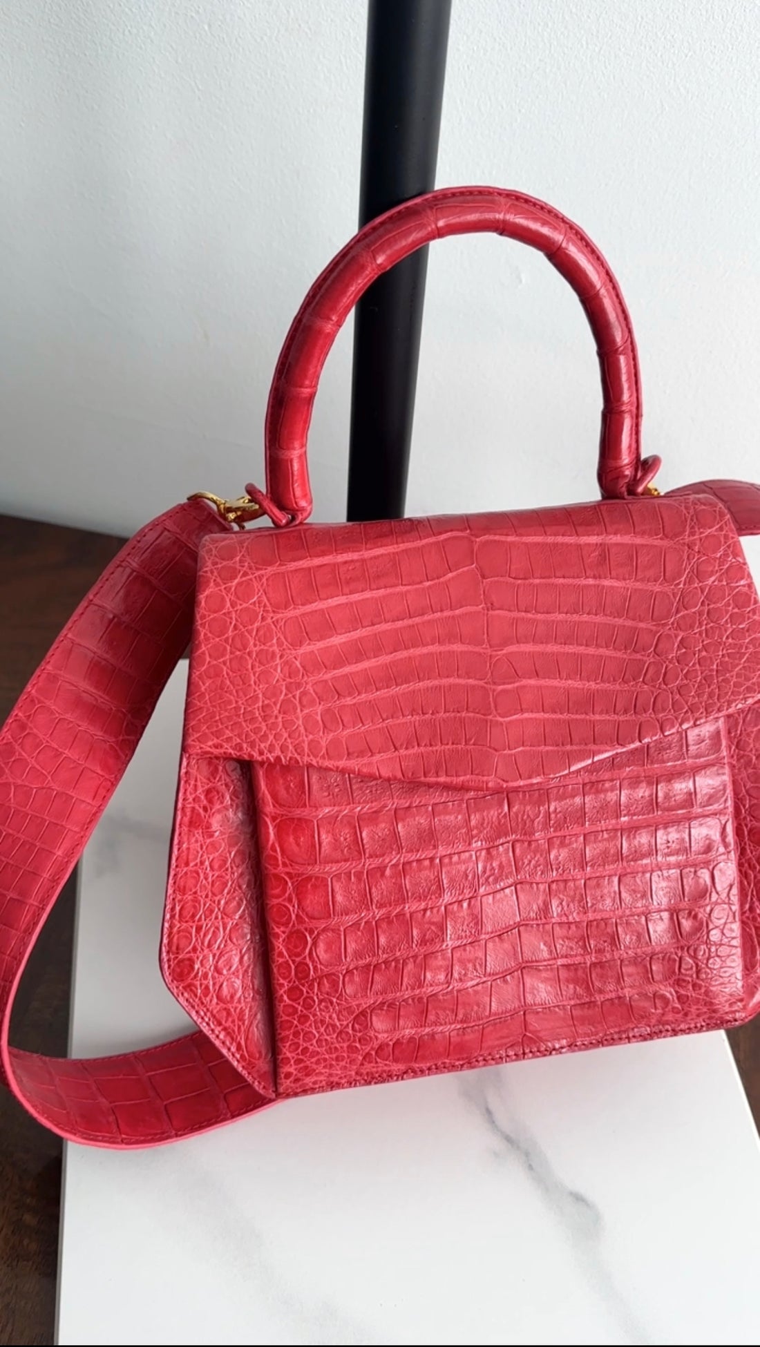 Nancy Gonzalez Red Crocodile Two Way Top Handle Bag