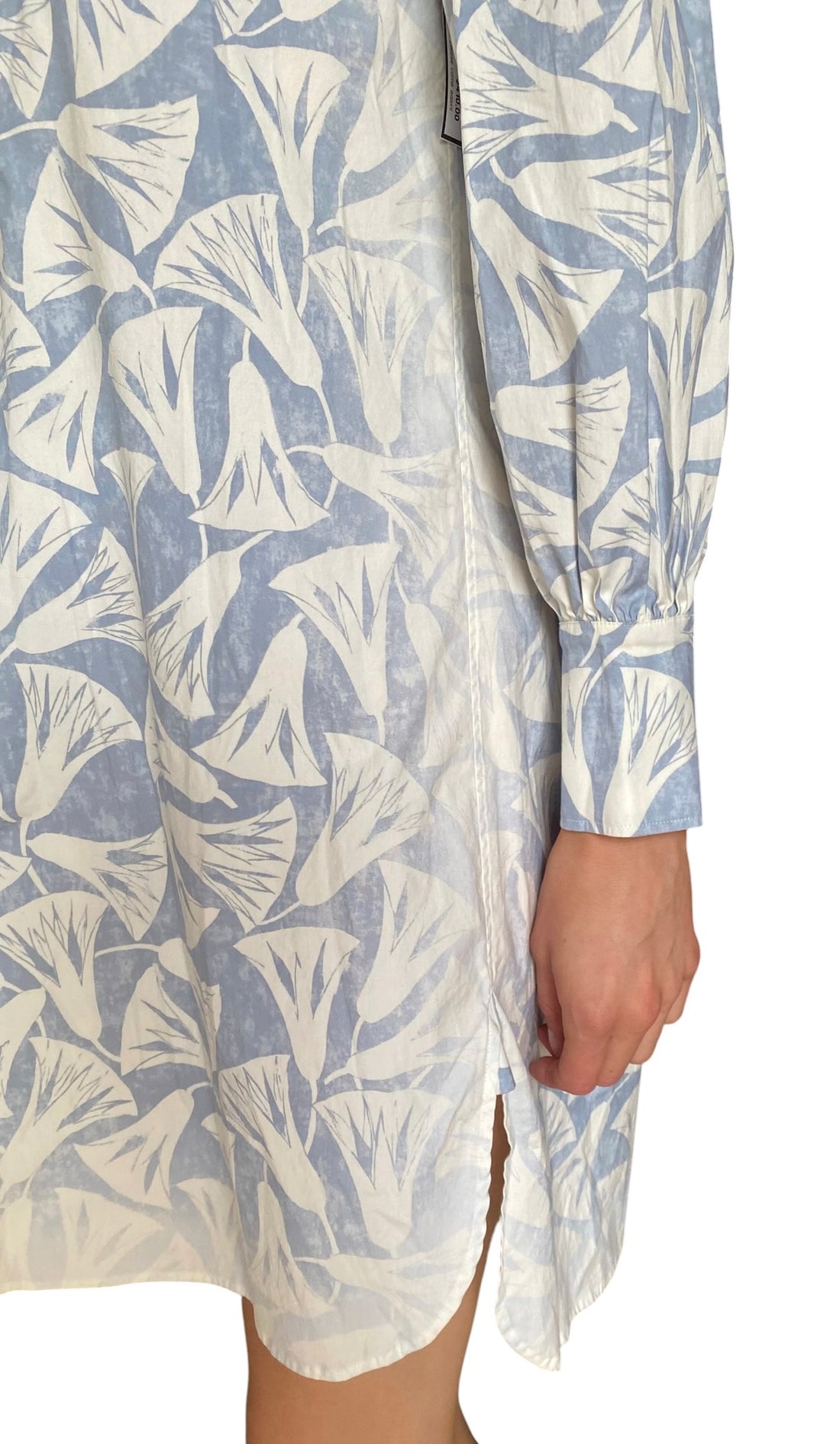 Prada Blue Cotton Papyrus Motif Ruffle Mini Dress - IT 38 / US 4