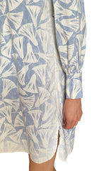 Prada Blue Cotton Papyrus Motif Ruffle Mini Dress - IT 38 / US 4
