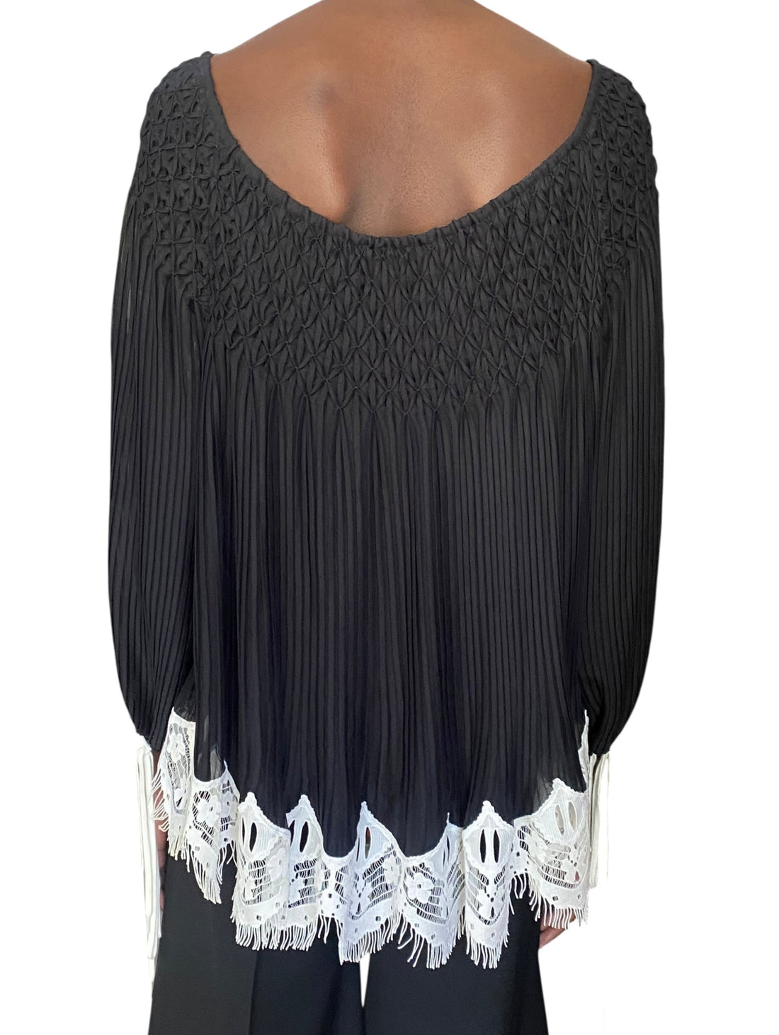 Chloé Black Boho Smock Lace Trim Long Sleeve Blouse - 38