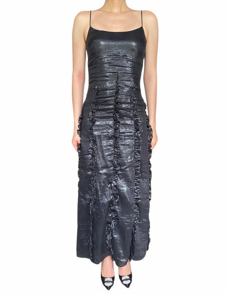 Gucci Tom Ford Black Metallic Ruffle  Slip Gown - IT 42 / US 4