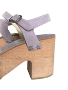 Chanel Lilac Suede Charm Studded Platform Wood Sandal - 37