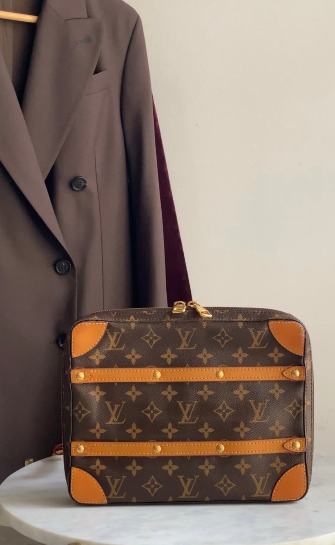 Louis Vuitton Brown Men's 2019 LV Monogram Coated Canvas Soft Trunk Messenger Bag
