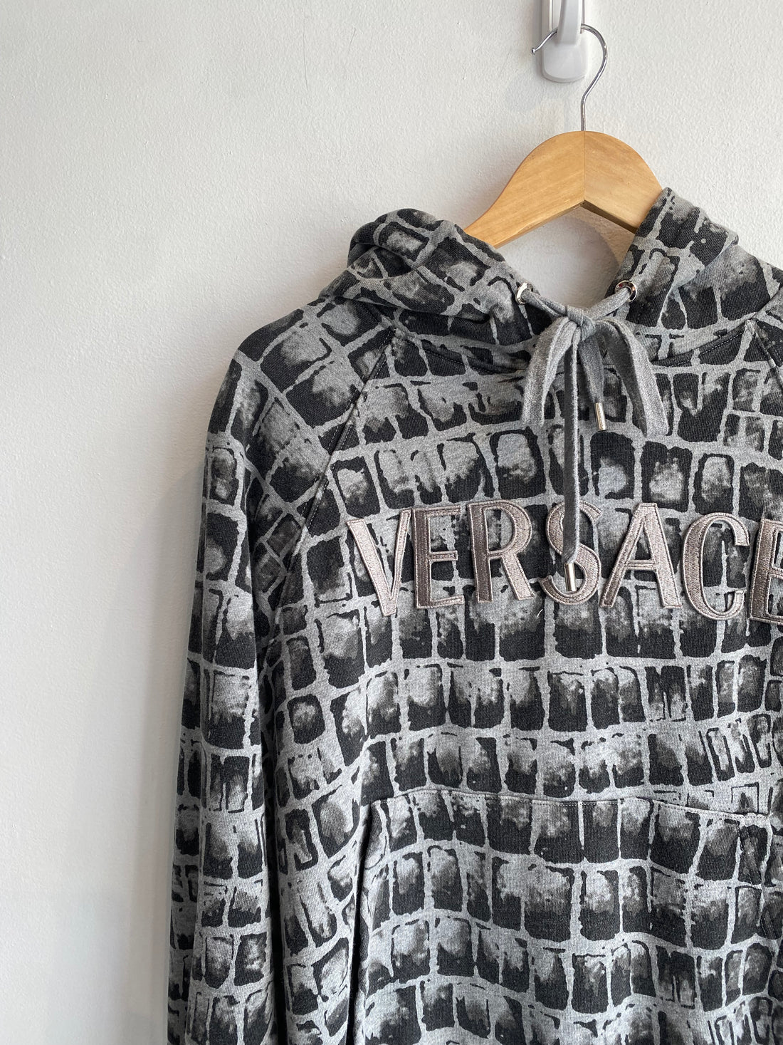 Versace Grey Print Logo Hoodie - S