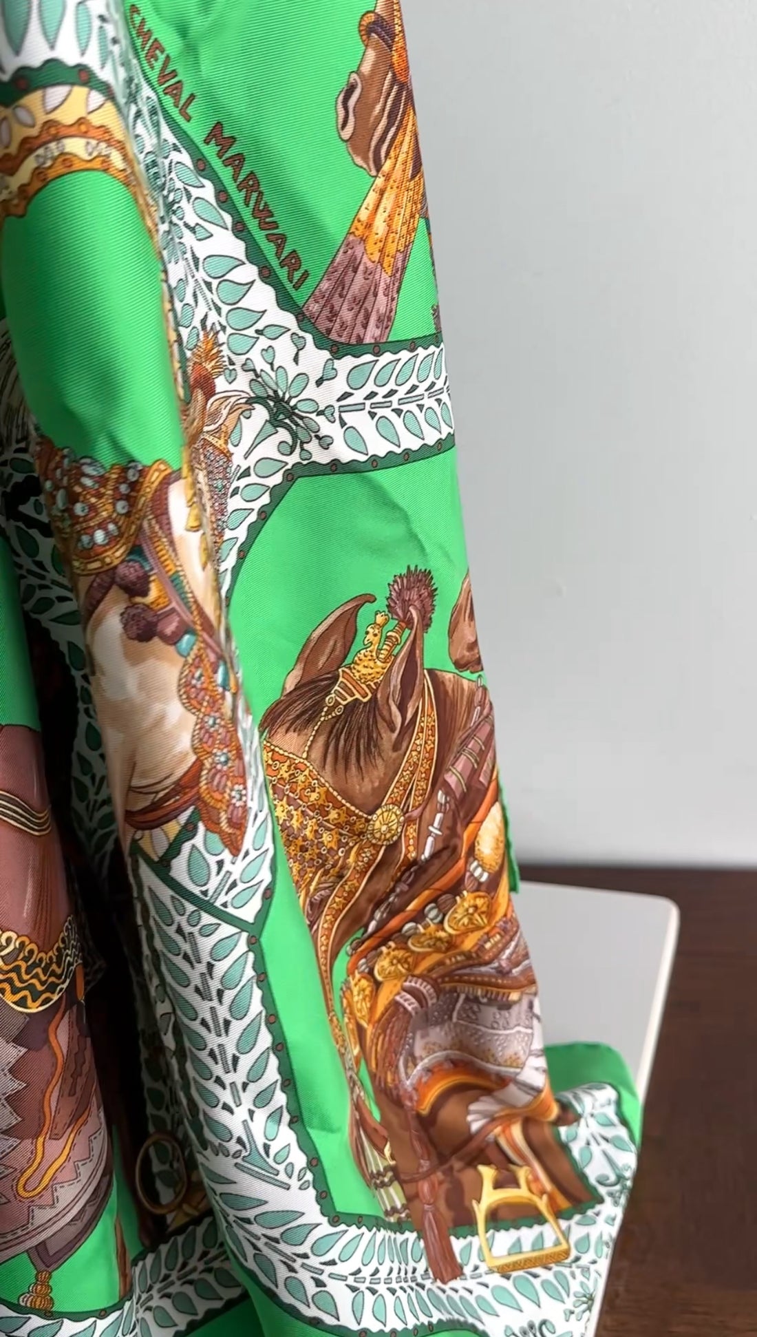 Hermes Green and brown La Danse du Cheval Marwari 90cm Silk Scarf