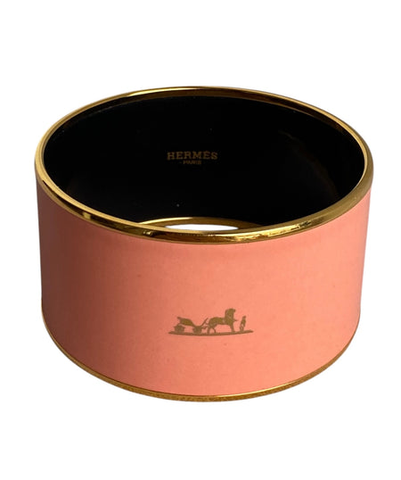 Hermes Peach Enamel Extra Wide Bangle Bracelet GHW
