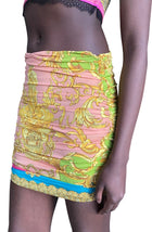Versace Pink & Green “Borocco Goddess” 2-Piece Silk Bralette / Skirt Set - 40 / US 4