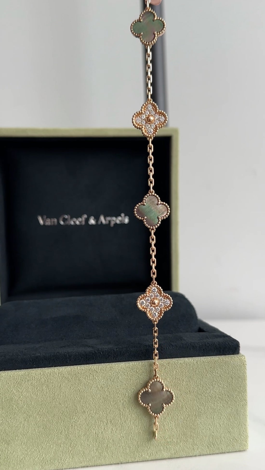 Van Cleef & Arpels 18k Rose Gold 5 Motif Alhambra MOP Diamond Bracelet
