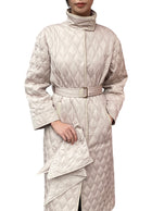 Agnona Ecru Quilted Padded Long Coat with Scarf - 40 / US 6