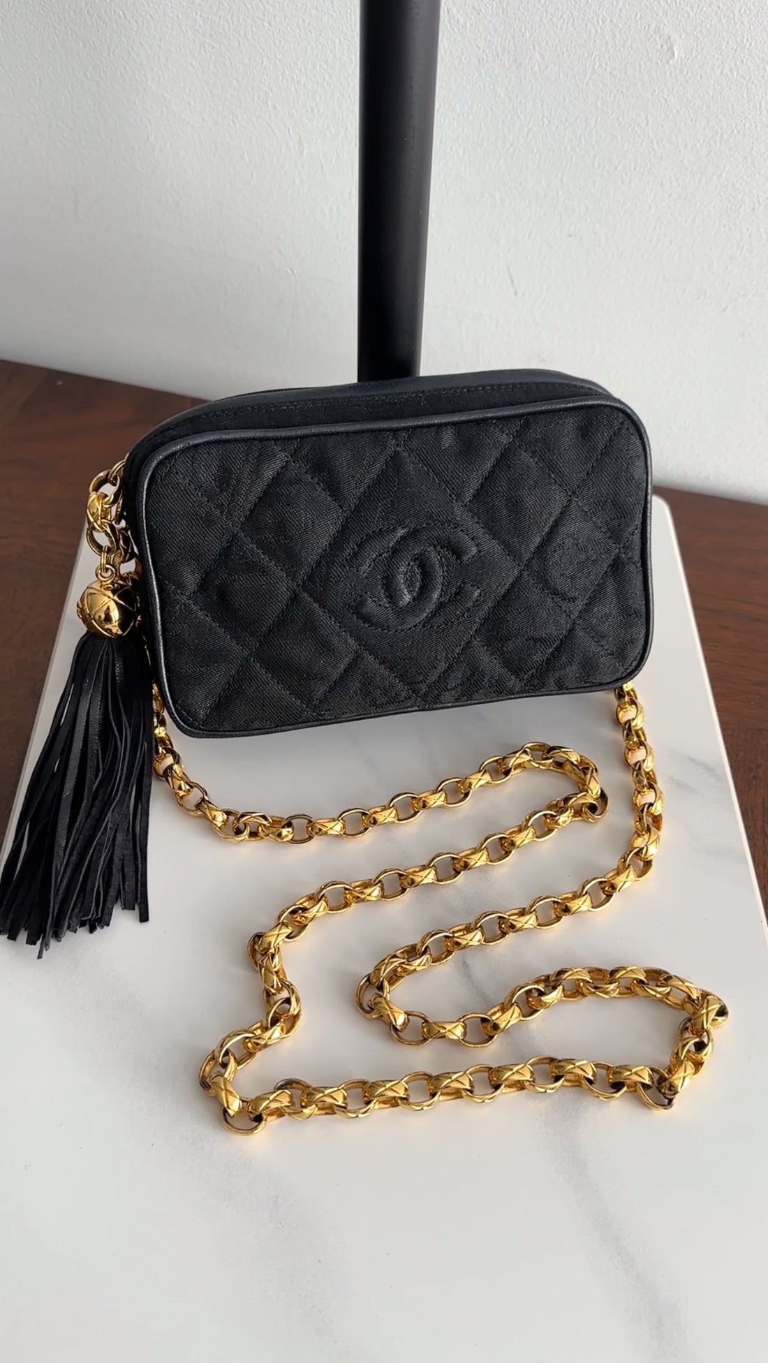 Chanel Vintage 1991 Black Mini Tassel Bijoux Camera Bag