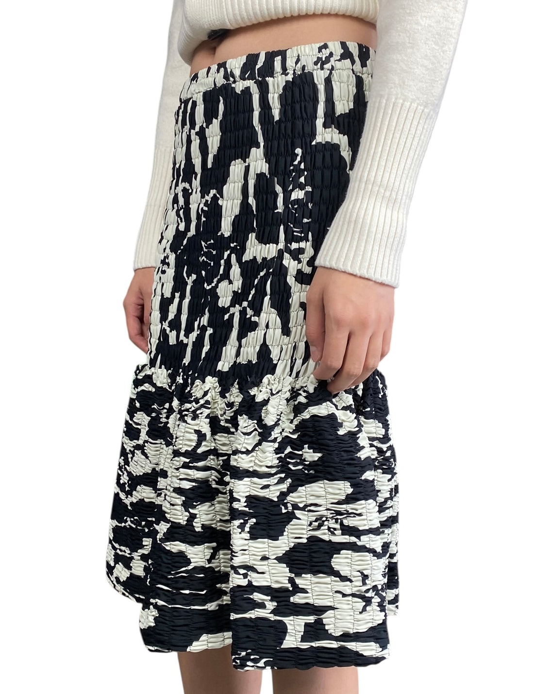 Dries Black and White Smocked Printed Skirt - M