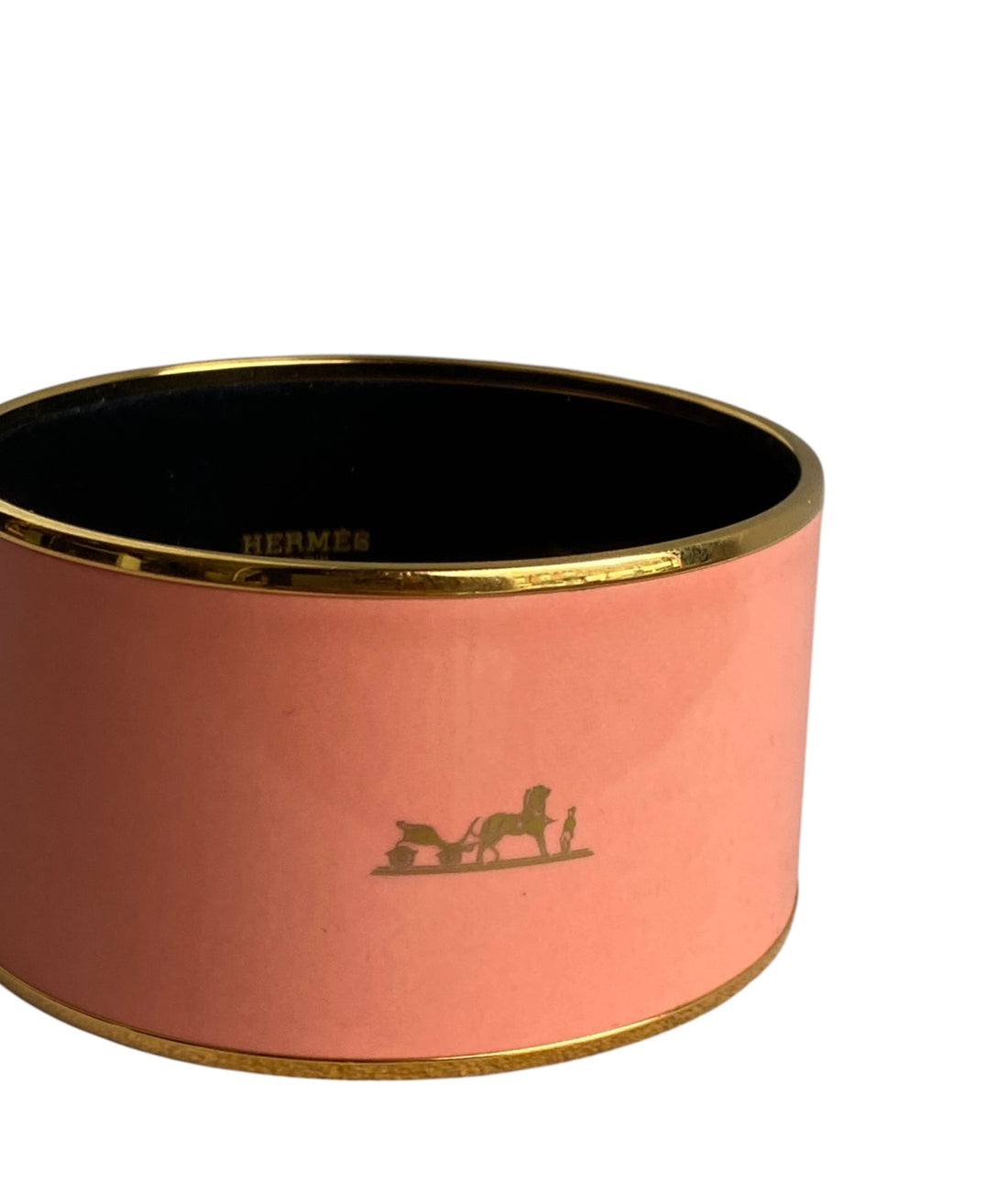 Hermes Peach Enamel Extra Wide Bangle Bracelet GHW