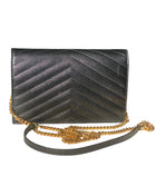 Saint Laurent Black Cassandre Grain de Poudre Chevron Wallet on Chain