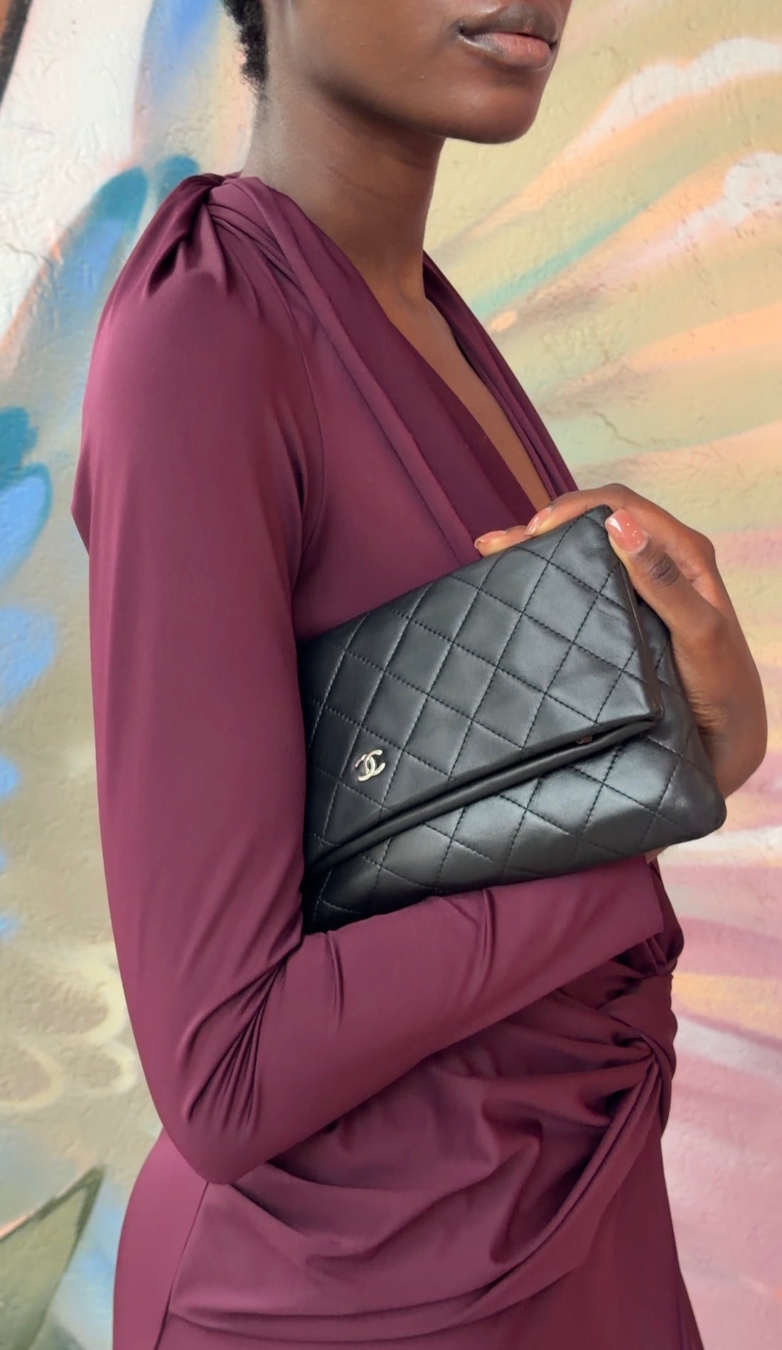 Chanel Black Quilted Lambskin Beauty Foldover Clutch Bag