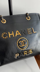 Chanel Black Leather Small Charms Deauville Tote Bag