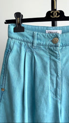 Chanel 21S Turquoise Blue Denim Wide Leg Jeans - 36