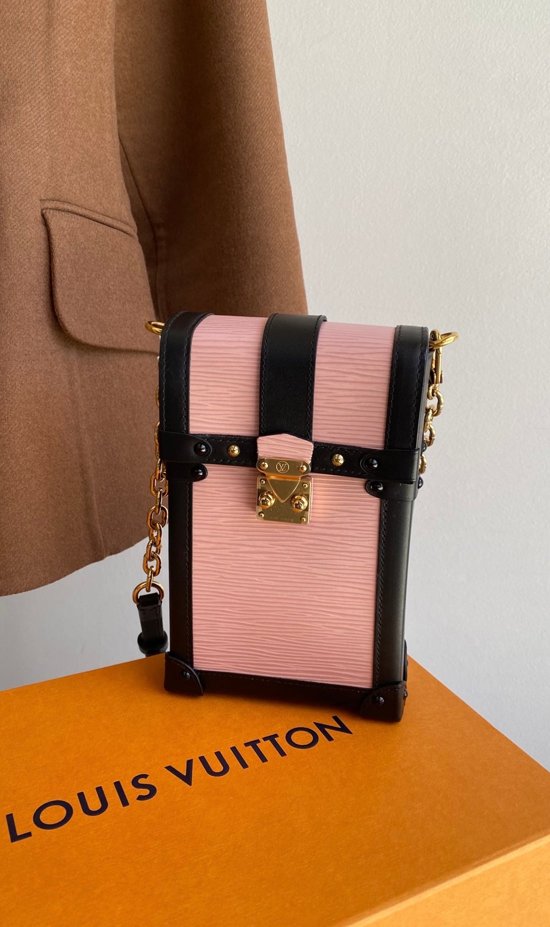 Louis Vuitton Rose Ballerine Epi Leather Vertical Trunk Pochette Shoulder Bag