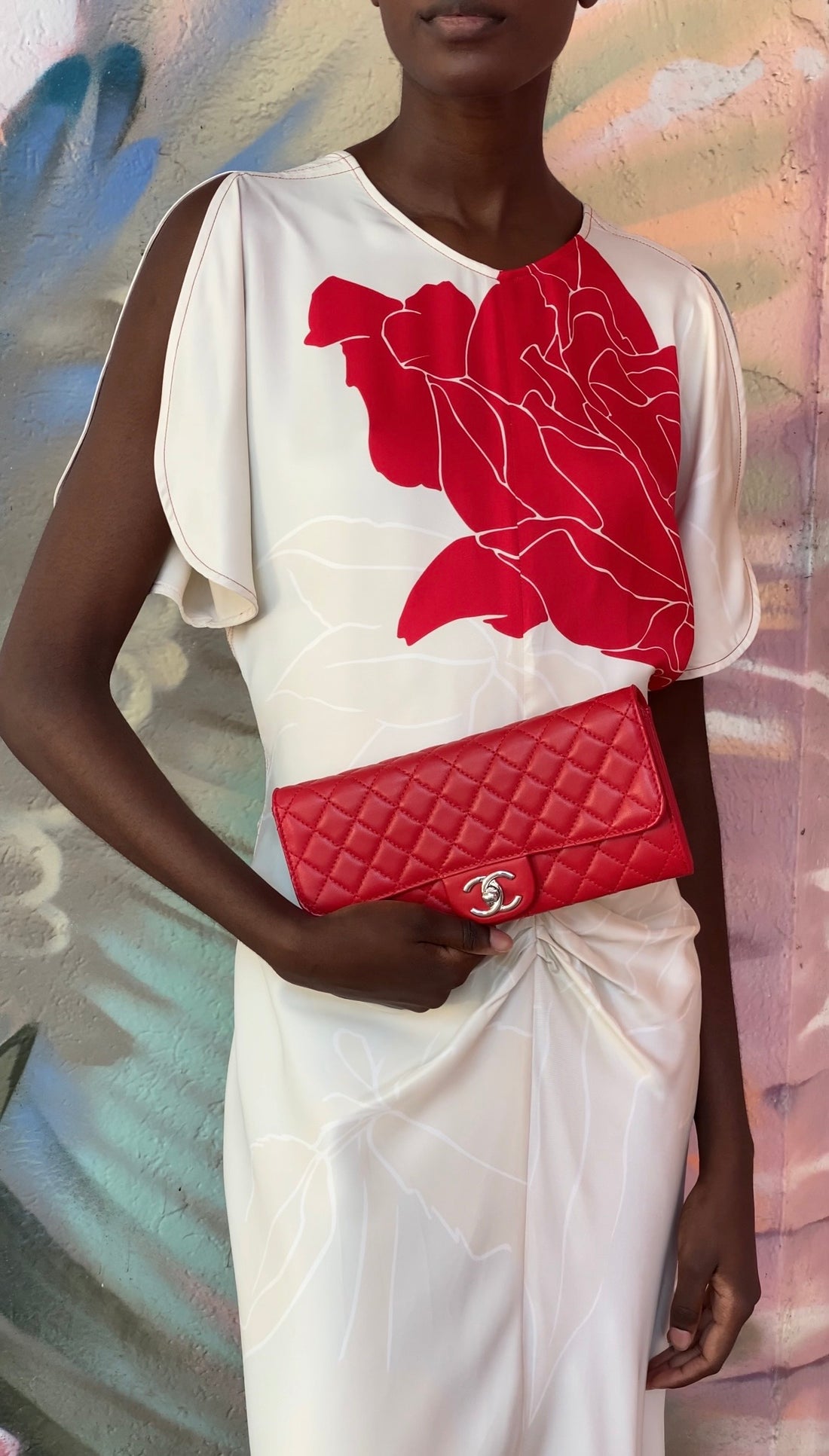 Chanel Red Lambskin Quilted Leather East West Accordion Wallet on Chain Bag