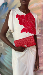 Chanel Red Lambskin Quilted Leather East West Accordion Wallet on Chain Bag