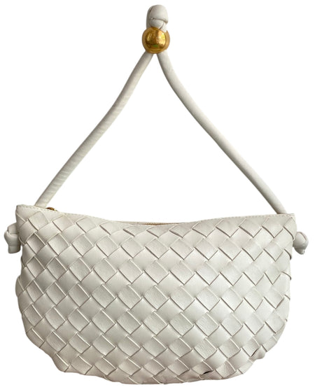Bottega Veneta White Nappa Intrecciato Small Turn Pouch Bag