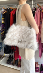 Balenciaga Ivory White Faux Fur Medium Crush Chain Bag