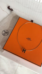 Hermes Black Enamel Goldtone Pop H Pendant Necklace