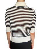 Ermanno Scervino White & Black Striped Lace Cashmere Blend Short Sleeve Polo - IT 44 / US 6-8