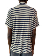 Brunello Cucinelli Navy and Beige Shimmer Stripe Turtleneck Top - M