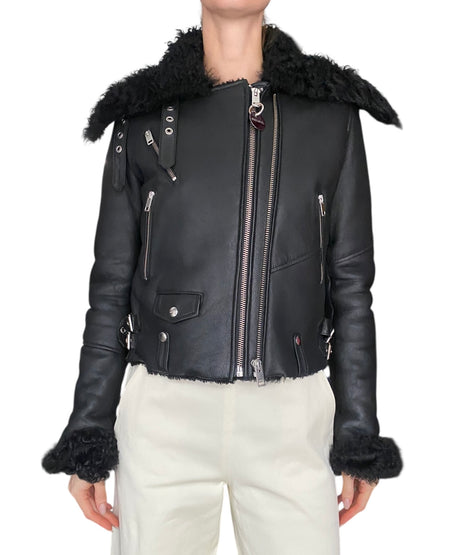 Diesel Black Replay Shearling Moto Jacket - XS / S