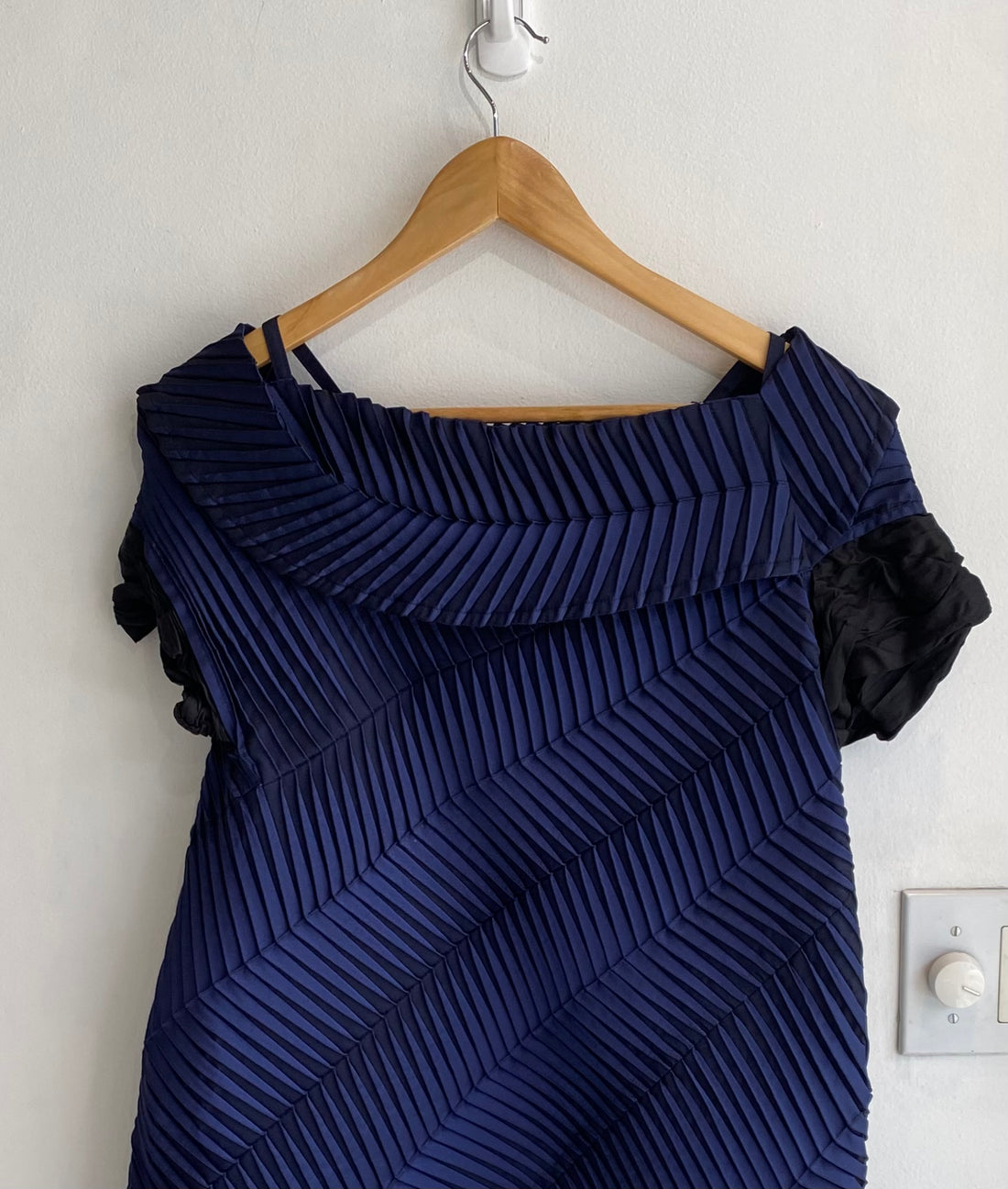 Issey Miyake Blue Diagonal Draped Pleated Dress