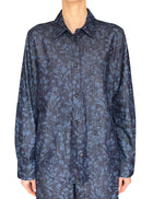 Giorgio Armani Navy Floral Printed Metallic Denim Long Sleeve Shirt - IT 44 / US 8-10