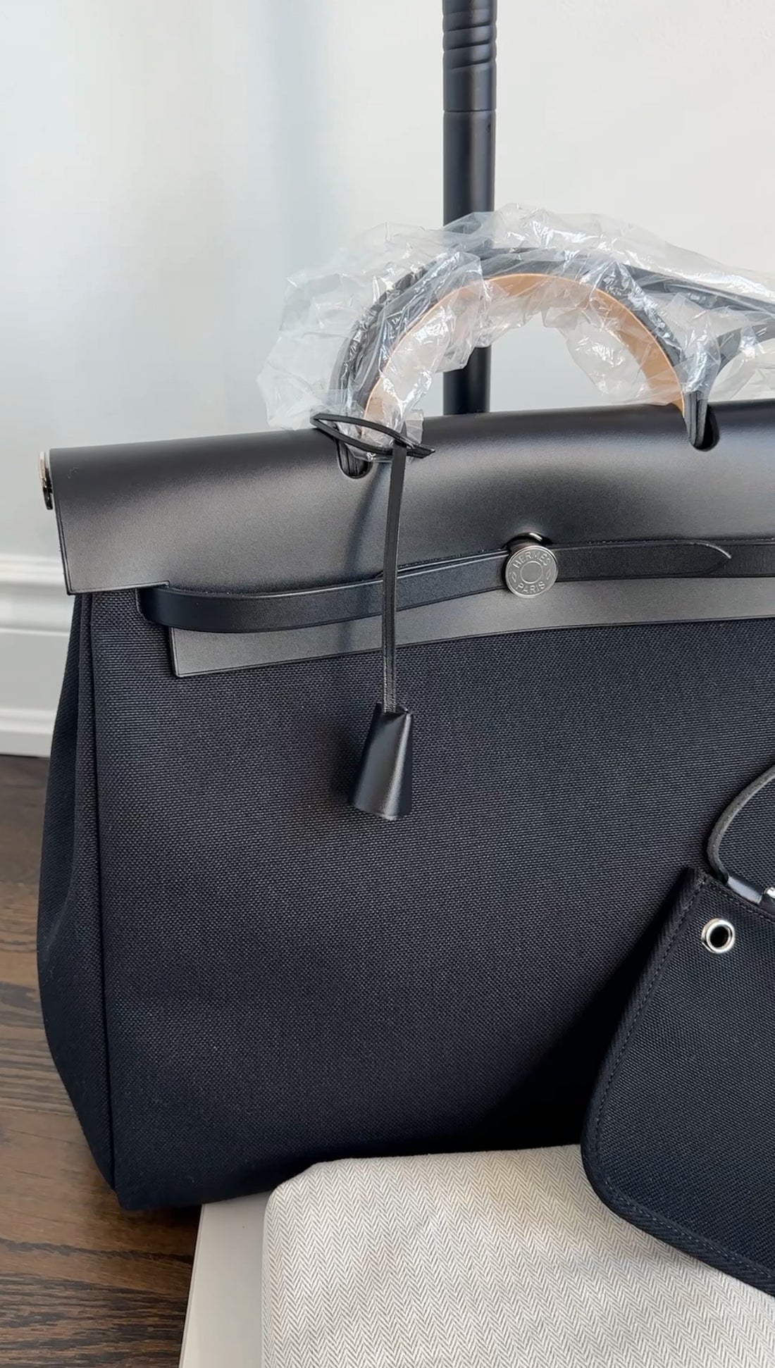 Hermes Black Leather and Toile Herbag Zip 39 Messenger Bag