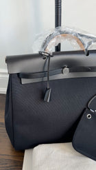 Hermes Black Leather and Toile Herbag Zip 39 Messenger Bag