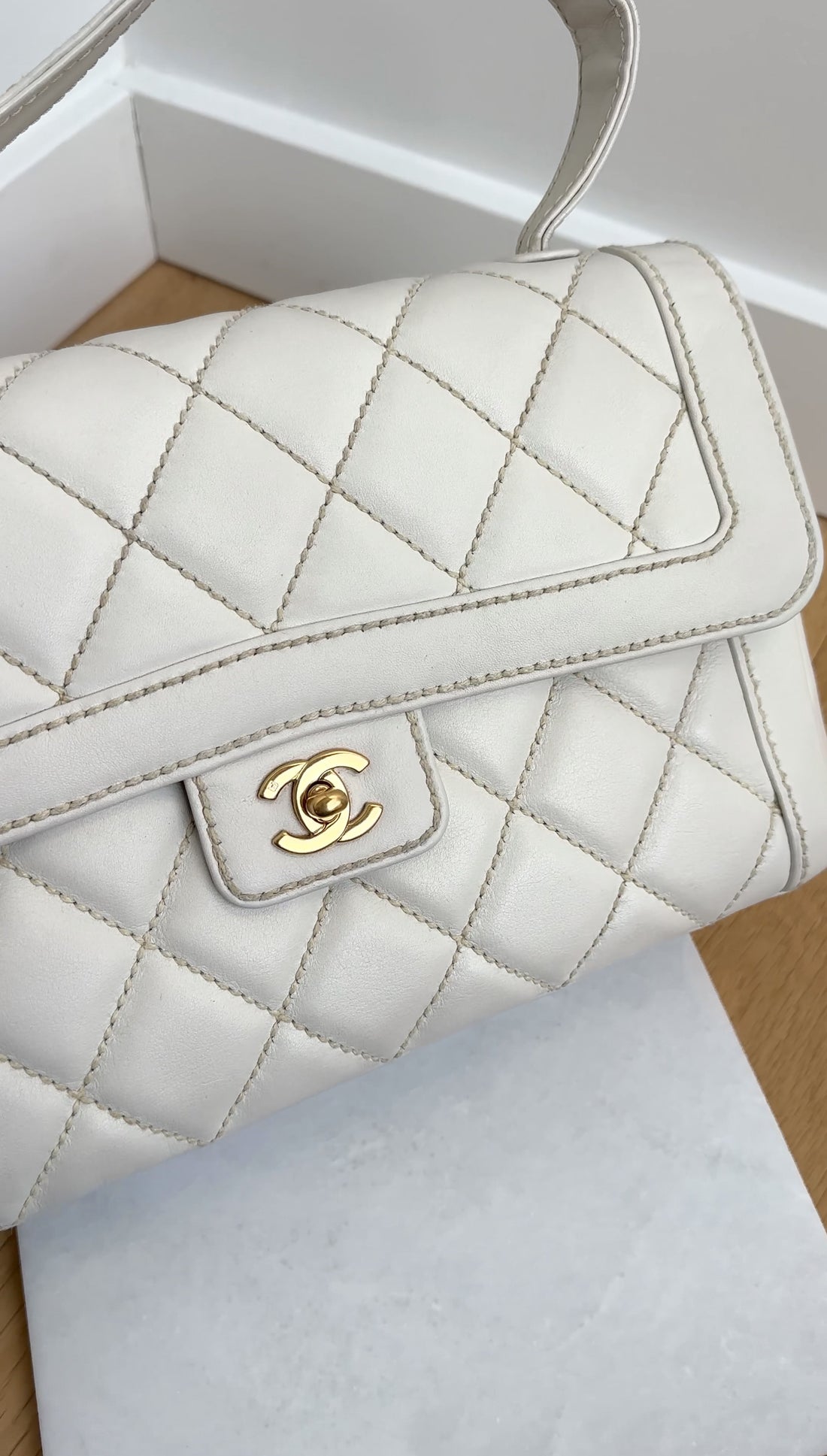 Chanel Vintage 2004 White Wild Stitch Top Handle Flap Bag