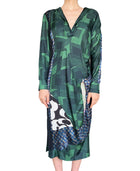 Dries Van Noten Green Silk Geo Print Maxi Dress - 38 / US 6-8