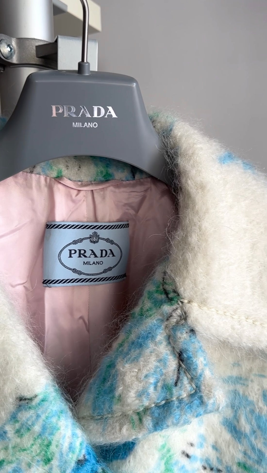 Prada Fall 2017 Runway Blue and Ivory Mohair Coat - IT46 / 10