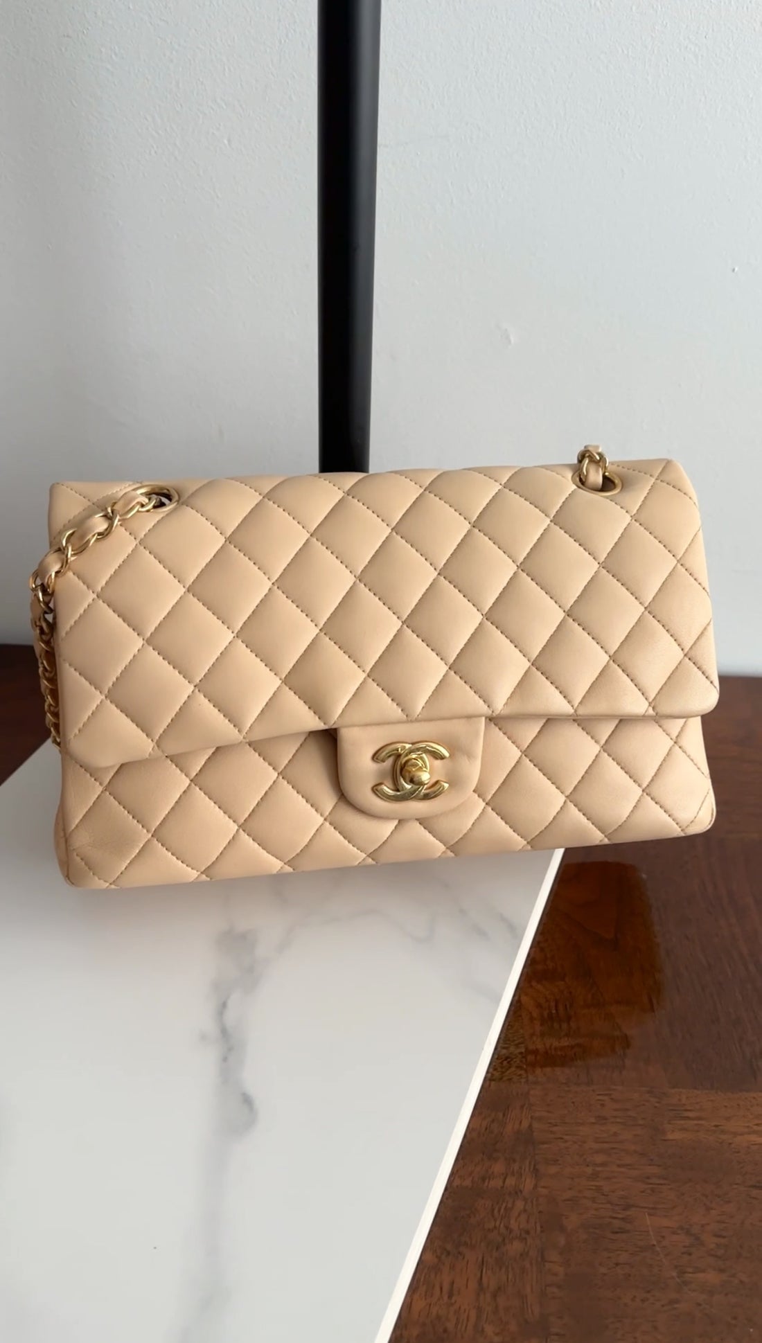 Chanel Beige Matte Lambskin Leather Medium Classic Double Flap Bag