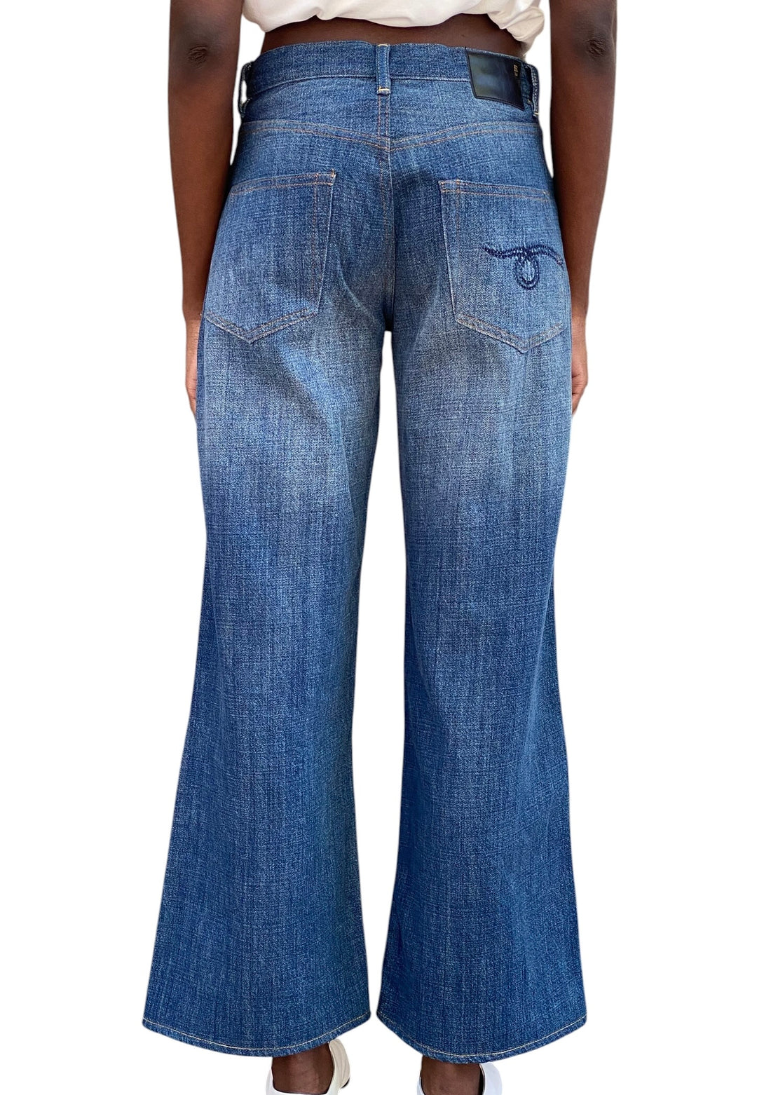 R13 Blue Ivory Bandana Patchwork “Darcy” Flare Denim - W25