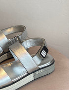 Prada Silver Metallic Leather Sandals - 37