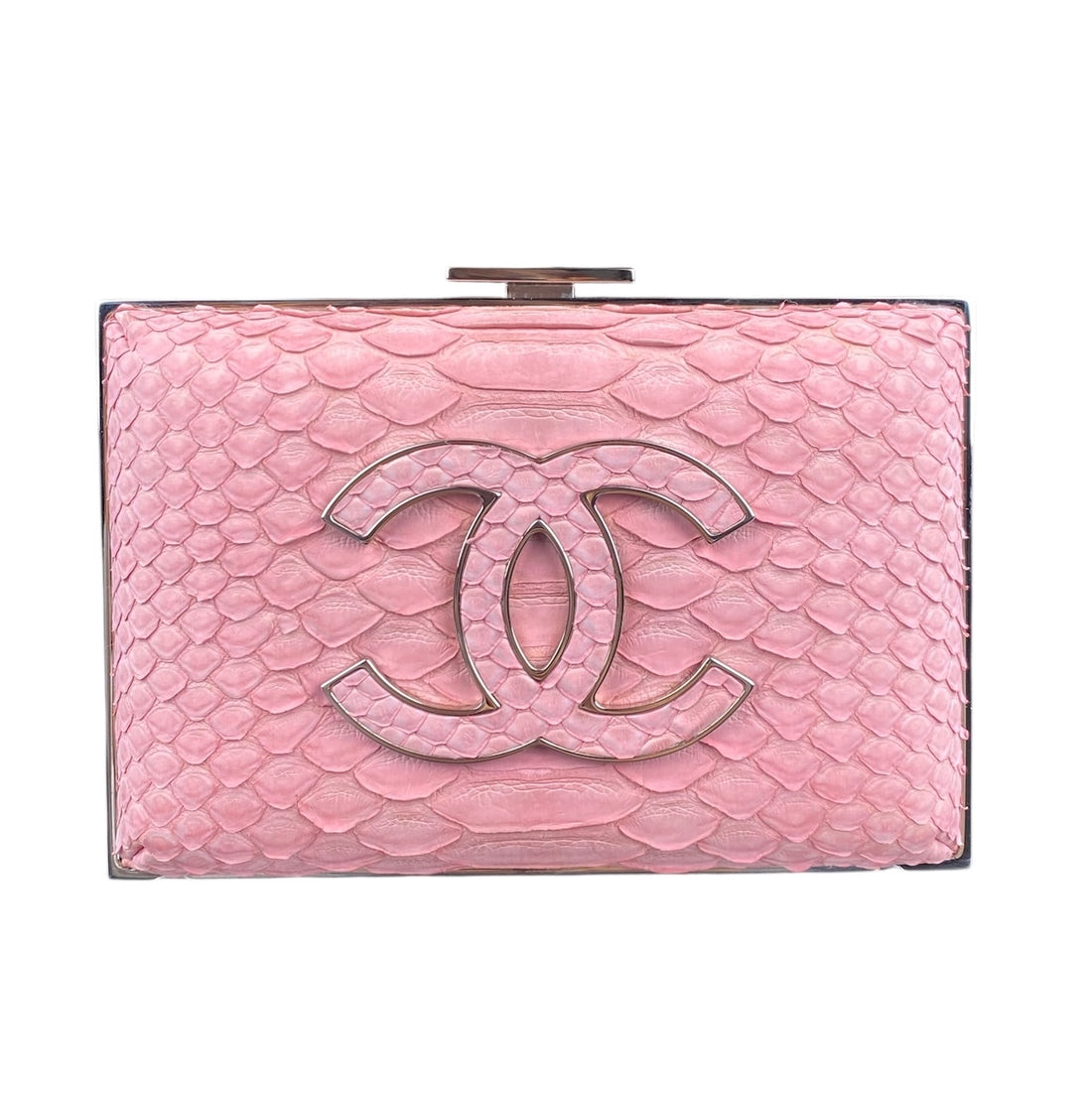 Chanel Pink Python CC Box Clutch Bag