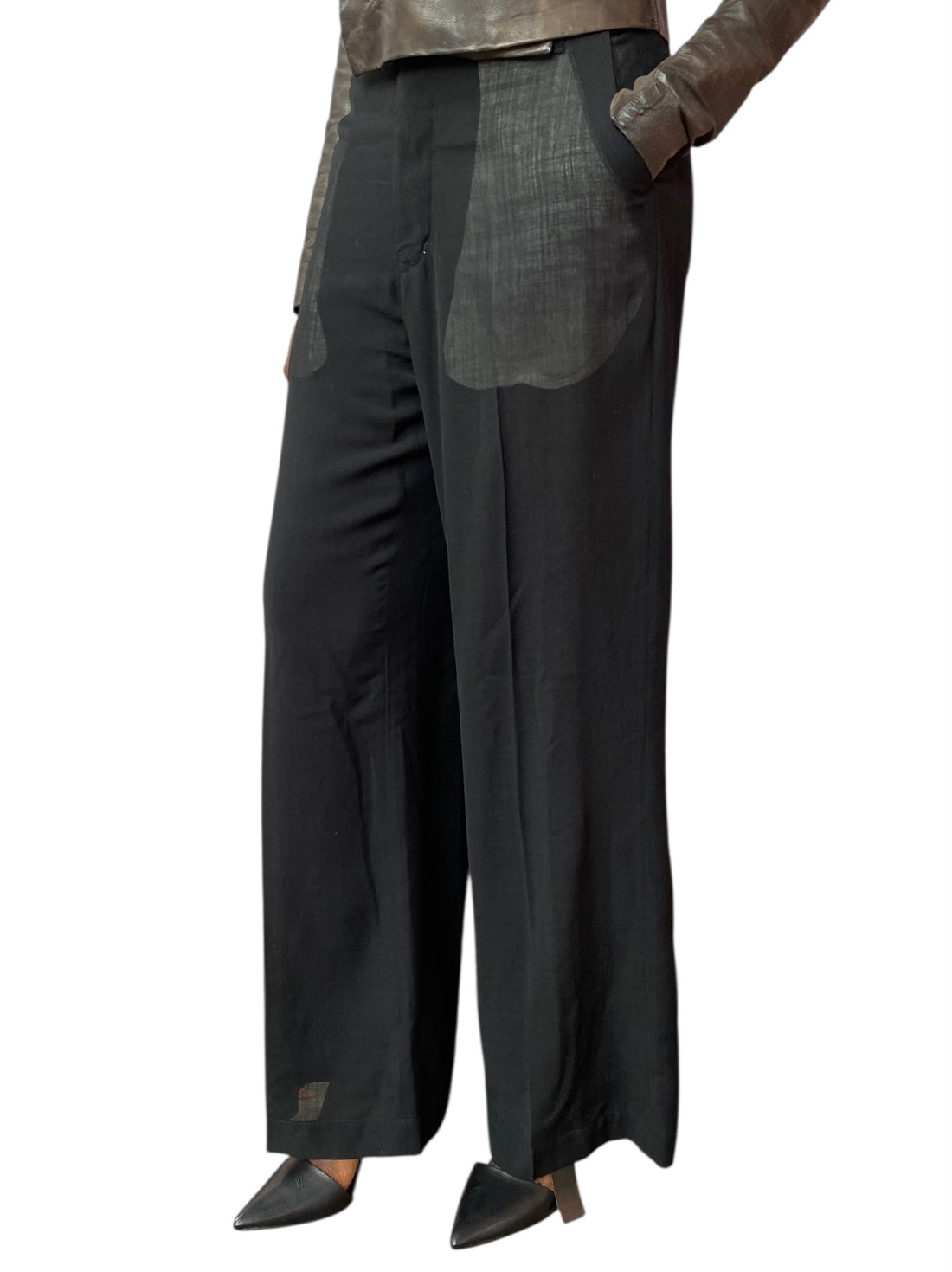 Rick Owens Black Sheer Wide Leg Trousers - 42 / US 8