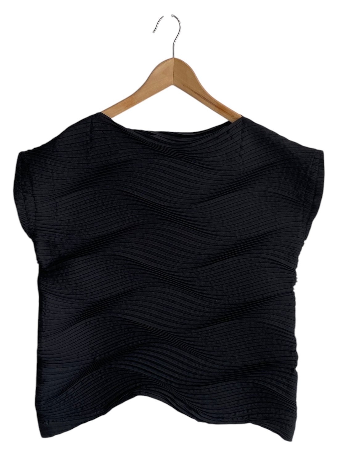 Issey Miyake Black Wave Pleated Top and Skirt Set