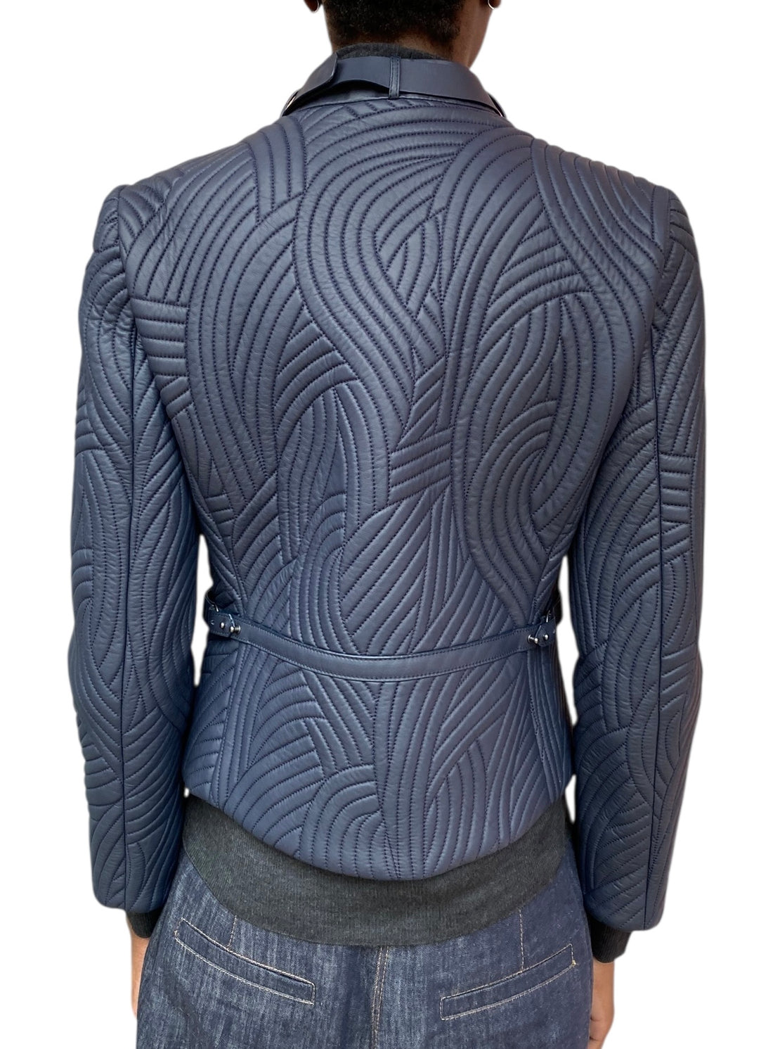 Giorgio Armani Navy Lamb Leather Quilted Jacket - 42 / US 6