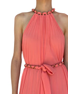 Zimmermann Salmon Pink Pleated Chain Halter Gown - 3 / US 10