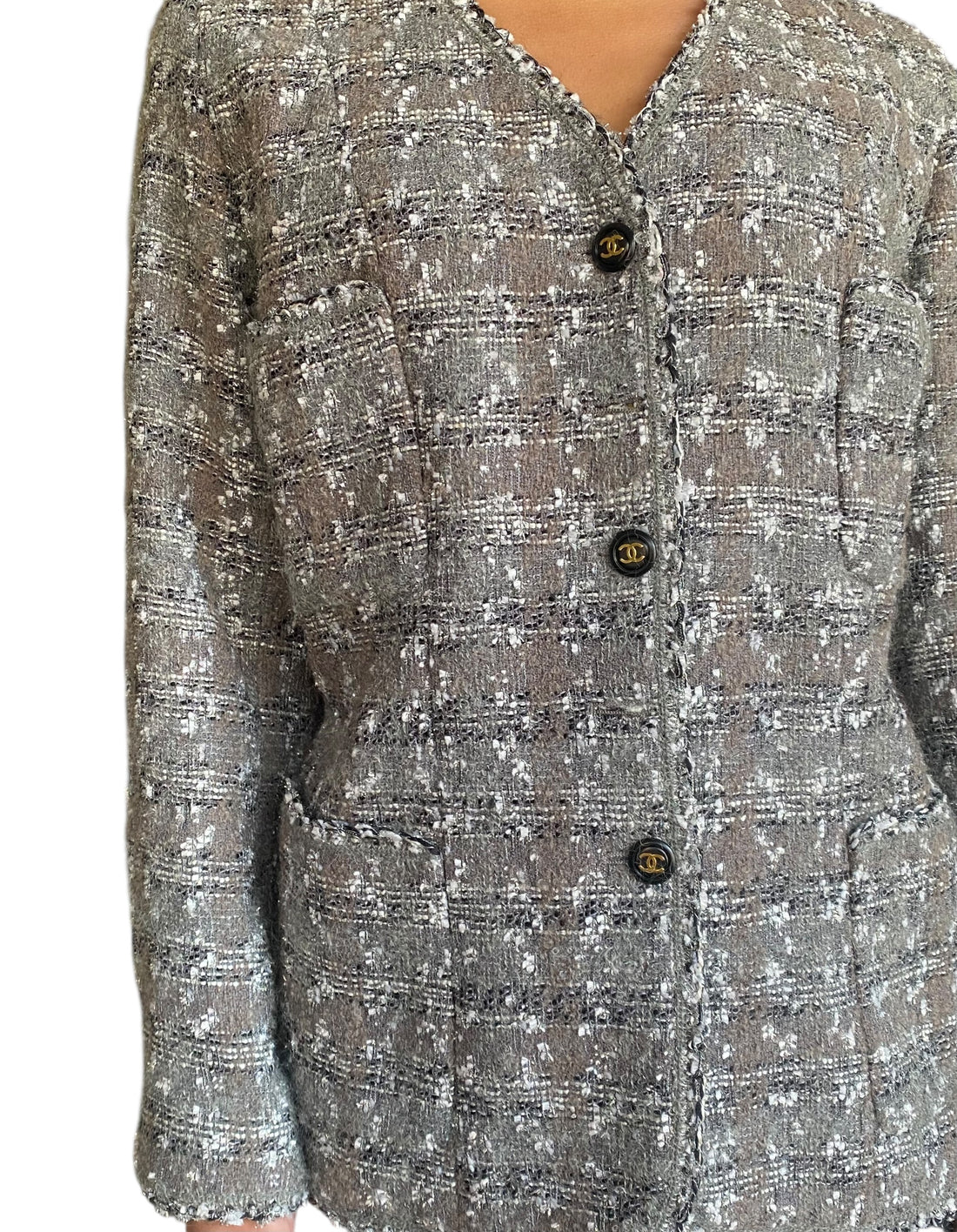 Chanel 1994 Grey Vintage Tweed Jacket - 42 / US 8