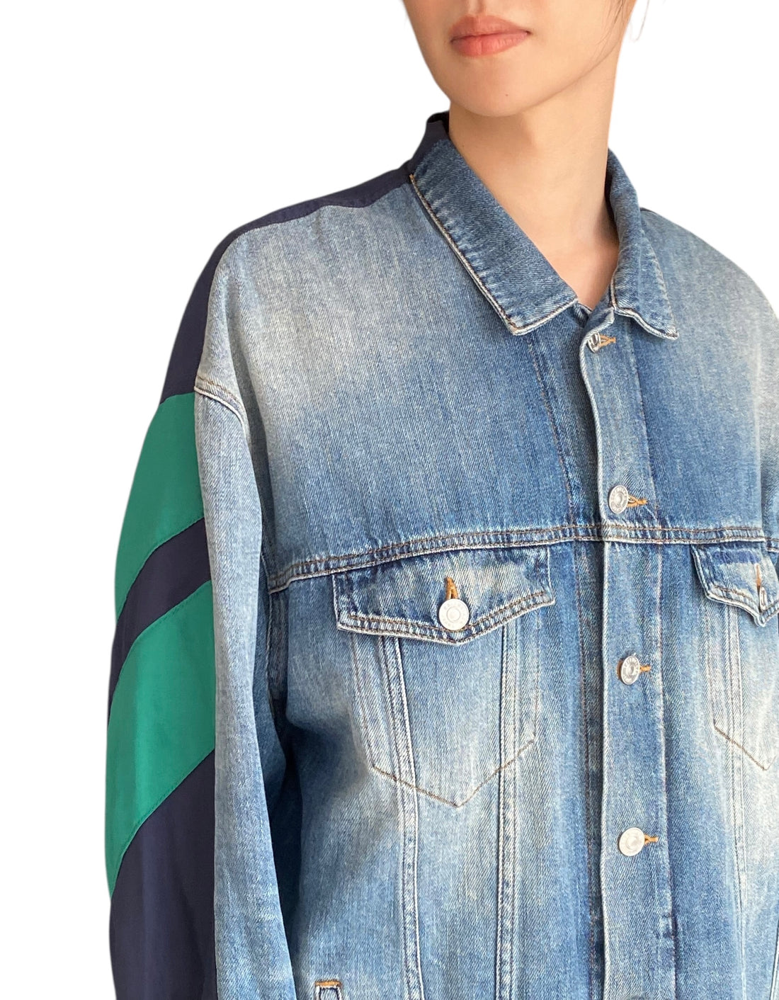 Balenciaga Blue & Green Combo Denim Jacket - L